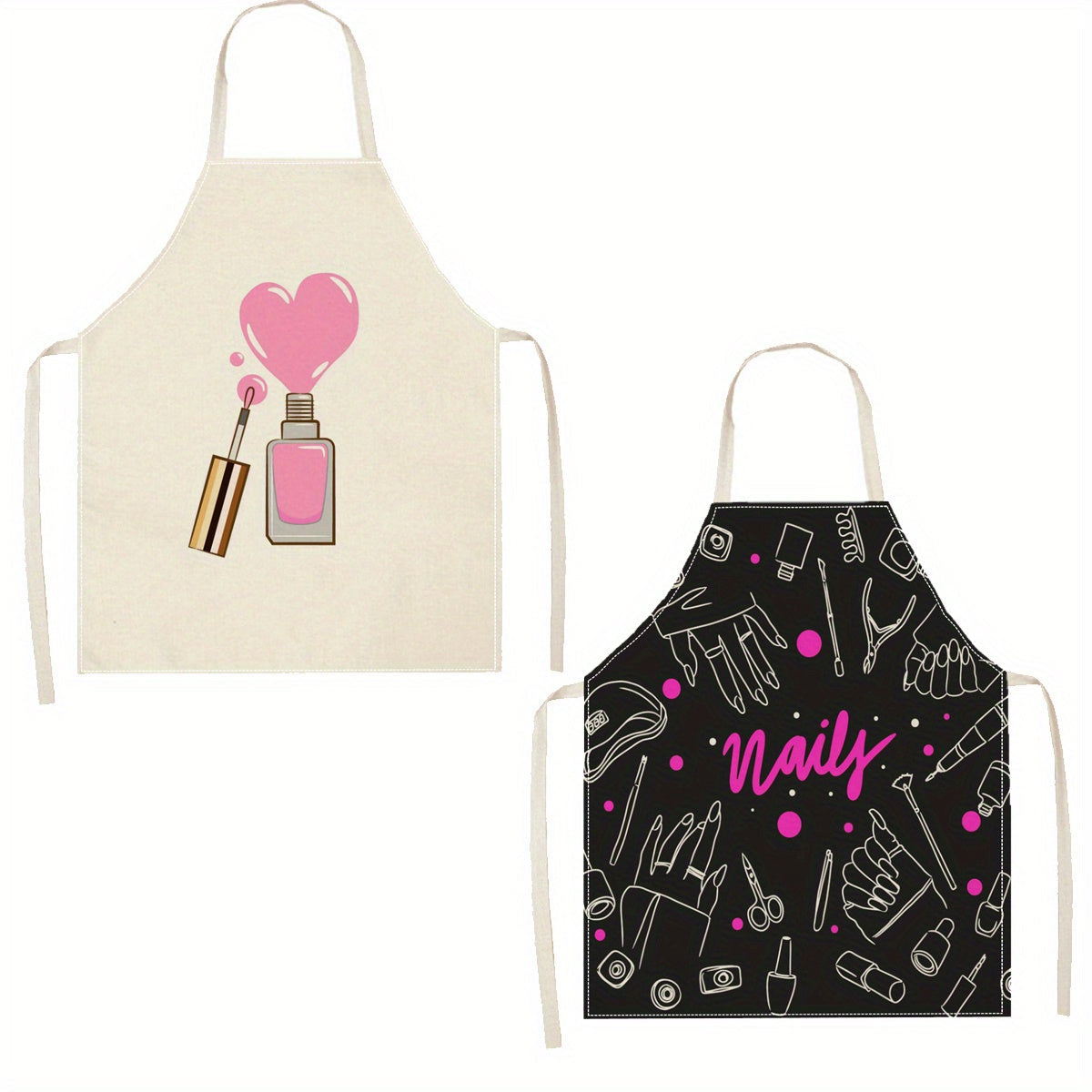 Linen Apron with Nail Polish Art Design, Perfect for Kitchen Cooking and Crafting, Made with 100% Woven Linen Fabric Featuring Single-Side 3D Print