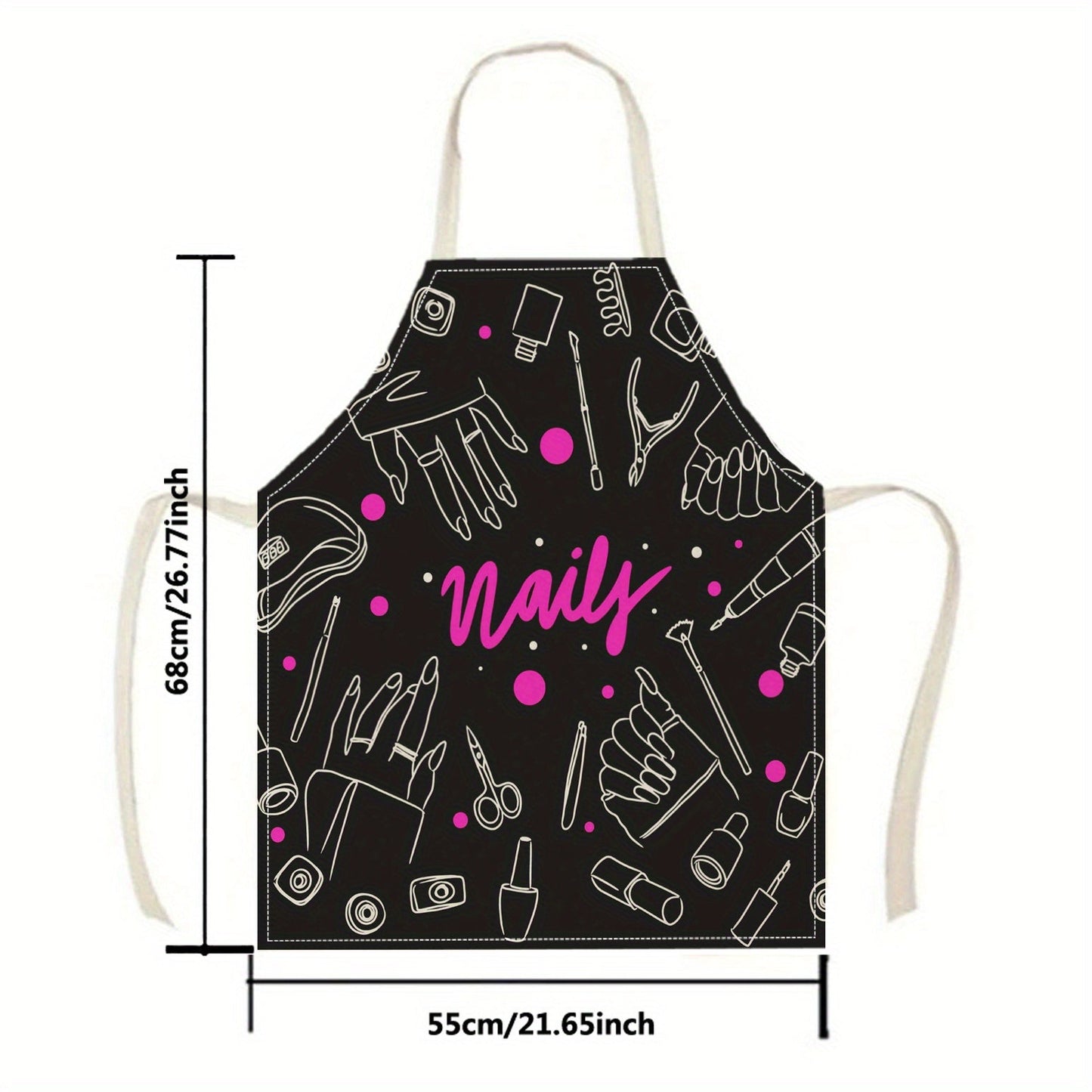 Linen Apron with Nail Polish Art Design, Perfect for Kitchen Cooking and Crafting, Made with 100% Woven Linen Fabric Featuring Single-Side 3D Print