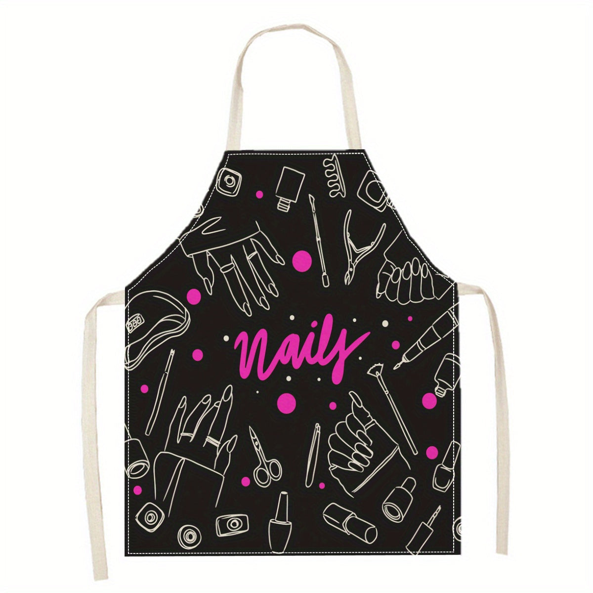 Linen Apron with Nail Polish Art Design, Perfect for Kitchen Cooking and Crafting, Made with 100% Woven Linen Fabric Featuring Single-Side 3D Print