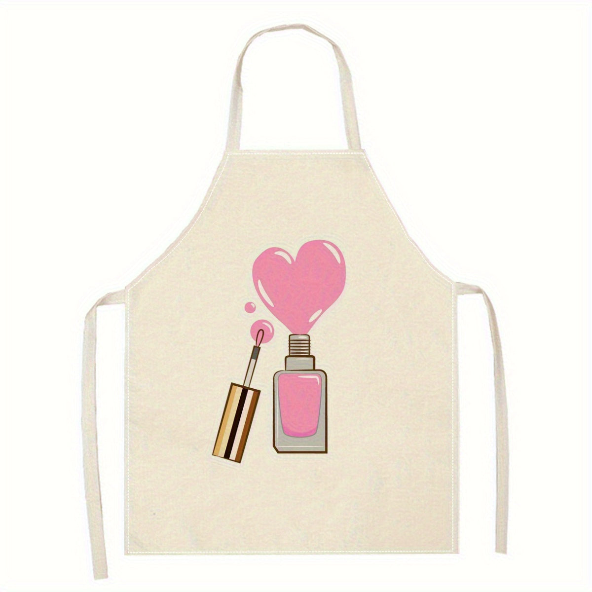 Linen Apron with Nail Polish Art Design, Perfect for Kitchen Cooking and Crafting, Made with 100% Woven Linen Fabric Featuring Single-Side 3D Print