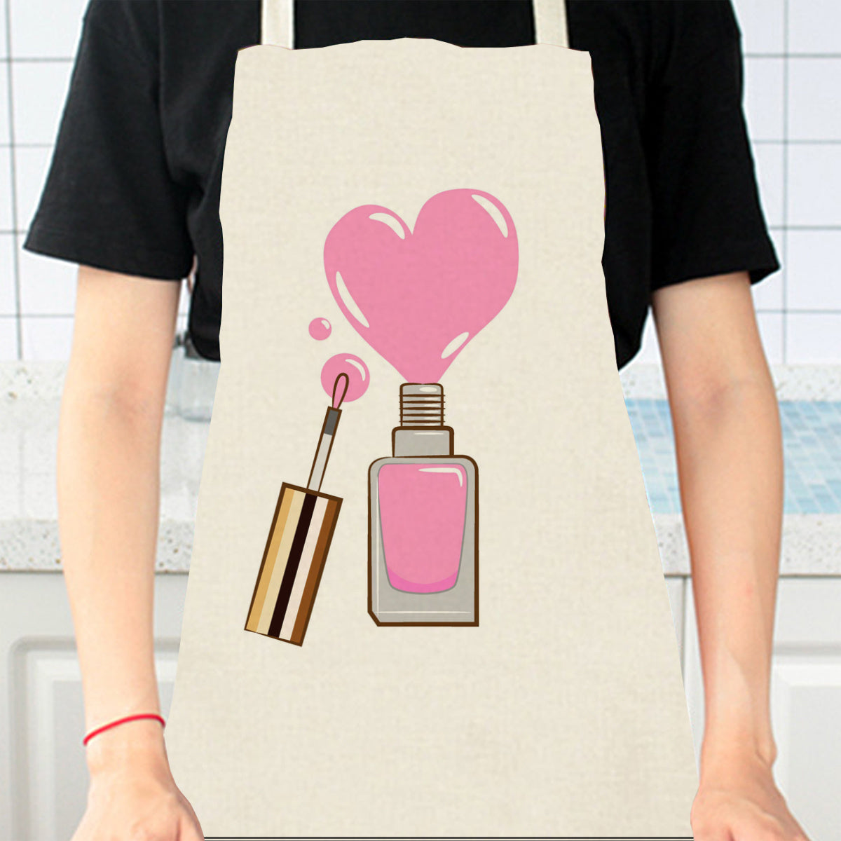 Linen Apron with Nail Polish Art Design, Perfect for Kitchen Cooking and Crafting, Made with 100% Woven Linen Fabric Featuring Single-Side 3D Print