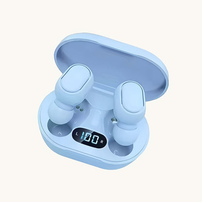 Wireless in-ear headphones with button control, LED power display, long battery life, low latency, and compatibility with multiple devices, perfect for daily use, commuting, sports, and