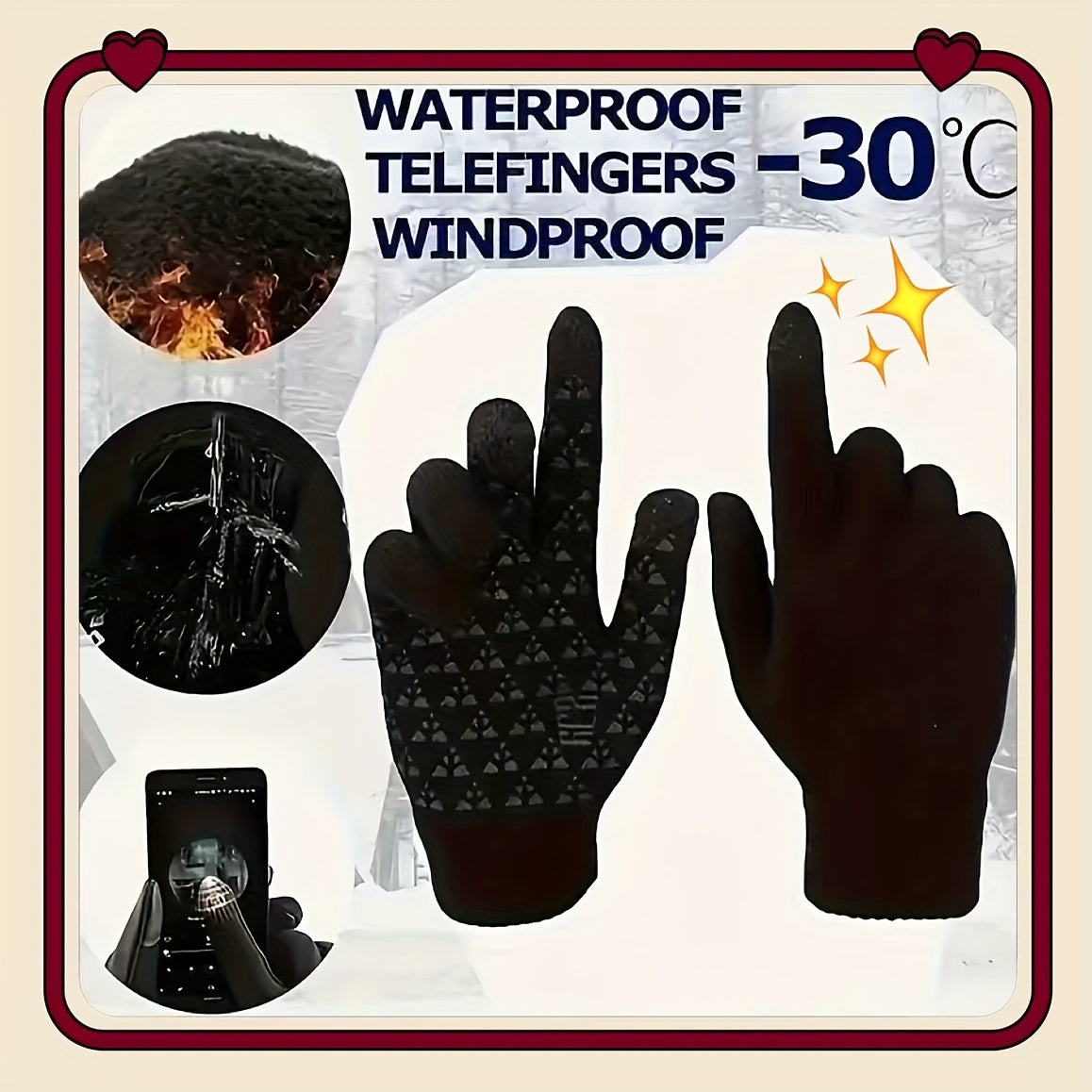 Winter gloves that are compatible with touchscreen devices, providing warmth, windproof protection, and anti-slip grip with plush lining for skiing and outdoor sports during the winter and autumn seasons.