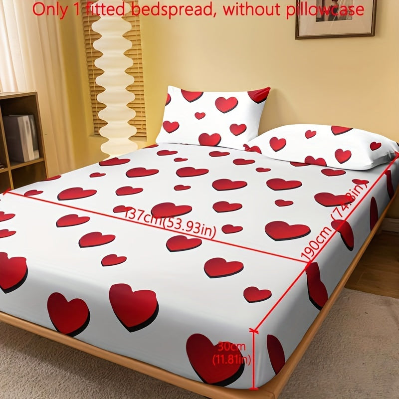 Brushed Fitted Sheet in Red Love Print, 1 Piece (Pillowcase Not Included). Soft and Comfortable Bedding Mattress Protector for Bedroom or Guest Room with Deep Pocket. Fitted Sheet Only.