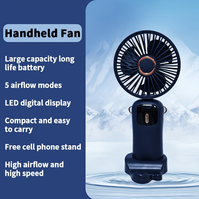 Stay cool on the go with the jkuoo Portable Mini Fan featuring an LED display. This USB rechargeable fan is both quiet and powerful, making it perfect for any situation. The foldable design in sleek light gray makes it ideal for students, office workers