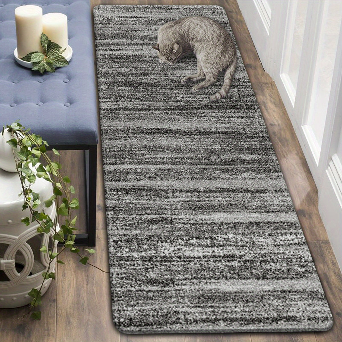 Non-slip Dark Grey Abstract Area Rug - Retro Modern Low-pile Runner Rug for Hallways, Restaurants, Kitchens, and Laundry Areas. Available in various sizes: 40x60cm, 50x80cm, 50x120cm, 50x160cm, 60x180cm. Made with rubber mat for additional grip.