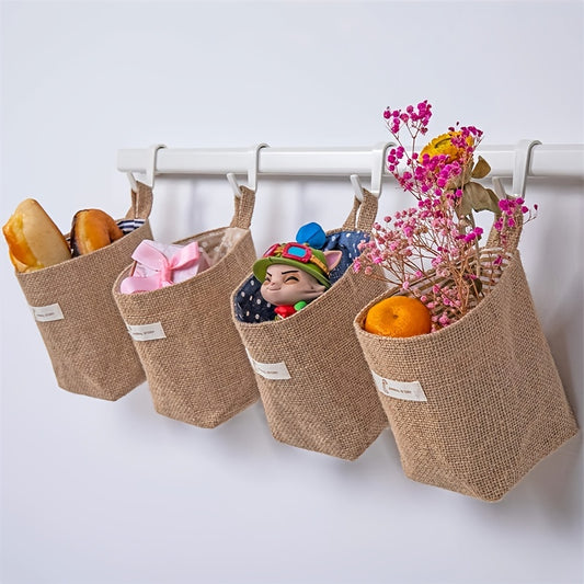 Rustic wall-hanging storage bags, foldable and decorative, set of 4, 5.1*4.5 inch