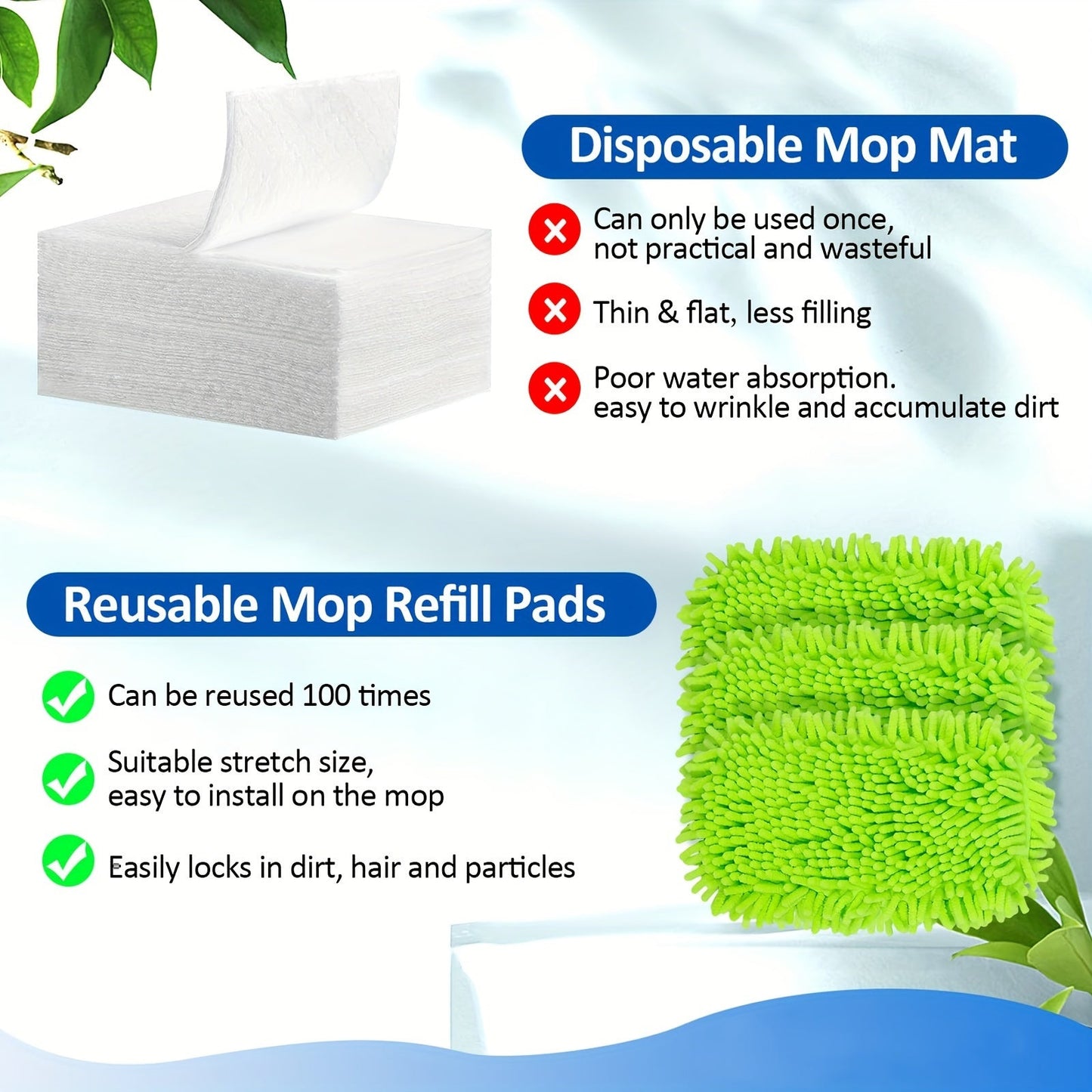 Set of 4 ultra-absorbent microfiber mop pads, can be reused and washed, ideal for dry and wet cleaning in various areas such as the living room, bedroom, bathroom, and kitchen.