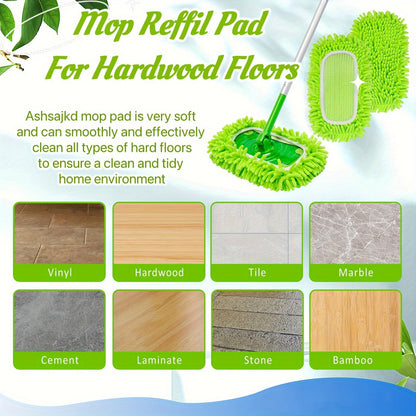 Set of 4 ultra-absorbent microfiber mop pads, can be reused and washed, ideal for dry and wet cleaning in various areas such as the living room, bedroom, bathroom, and kitchen.