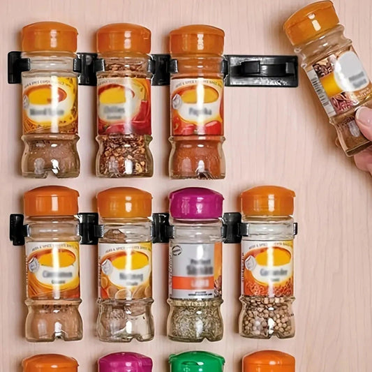 Set of 10 Large Capacity Spice Racks - Simple Installation, Mounts Easily on Walls & Cabinets without Drilling for Organizing Kitchen Seasonings, Made with Sturdy Plastic Materials