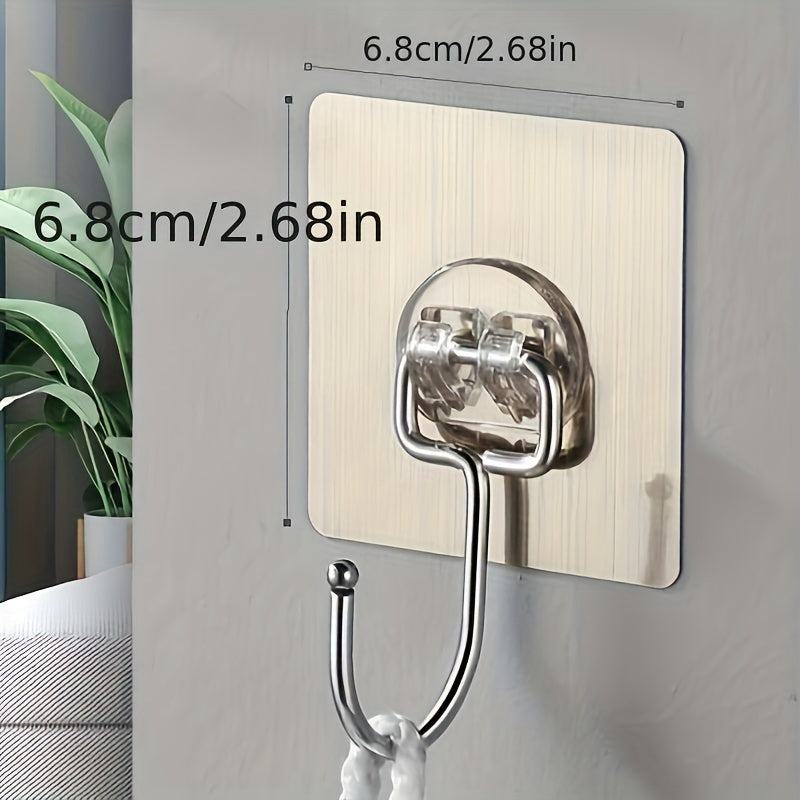 Ultra-Strong Adhesive Wall Hooks available in packs of 5, 10, 20, 30, and 50. Transparent, reusable, punch-free design suitable for bathroom and kitchen use. Waterproof and oilproof