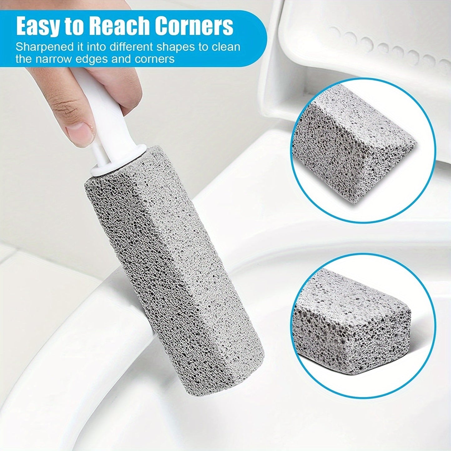 Pumice Stone Toilet Bowl Cleaner - Ergonomically Designed for Effortless Stain, Limescale & Rust Removal, Safe on Tiles & Iron, Perfect for Everyday Cleaning, Crisp White Color, High-Quality, Premium Toilet Cleaner