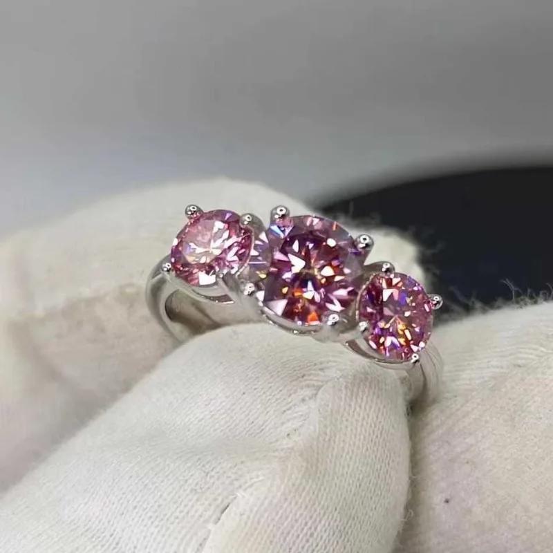 Elegant 2-Carat Pink Moissanite Engagement Ring in 925 Sterling Silver, Ideal for Couples and Wedding Gifts