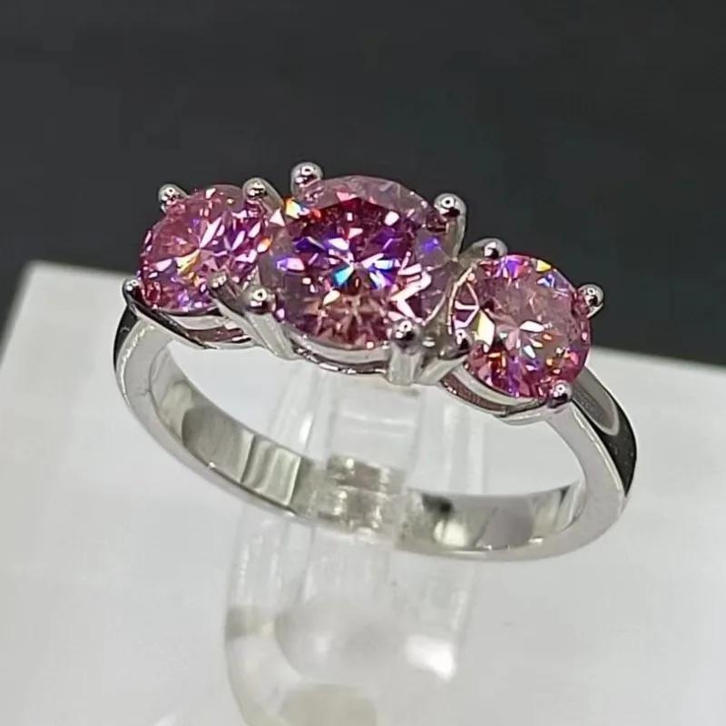 Elegant 2-Carat Pink Moissanite Engagement Ring in 925 Sterling Silver, Ideal for Couples and Wedding Gifts