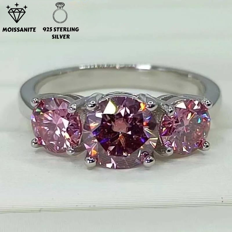 Elegant 2-Carat Pink Moissanite Engagement Ring in 925 Sterling Silver, Ideal for Couples and Wedding Gifts