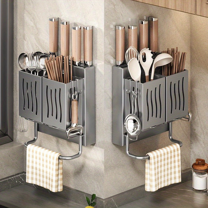 Kitchen Organizer for Wall Mounting - Holds Chopsticks and Knives, Easy Installation without Drilling, Made of Strong PP Material