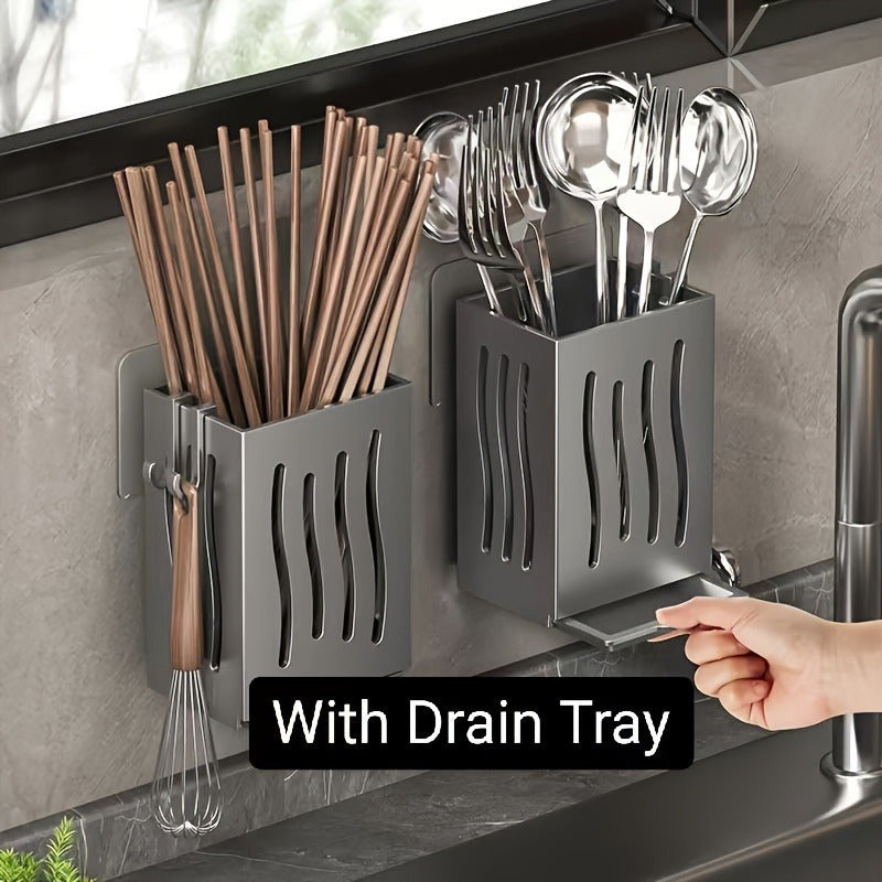 Kitchen Organizer for Wall Mounting - Holds Chopsticks and Knives, Easy Installation without Drilling, Made of Strong PP Material