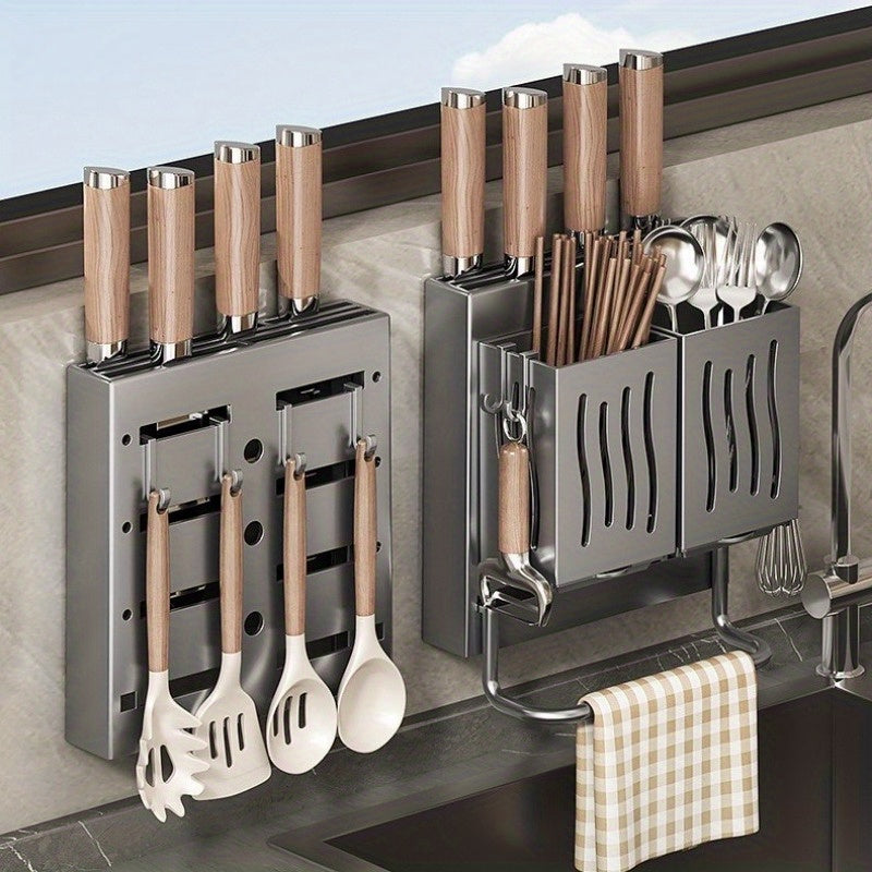 Kitchen Organizer for Wall Mounting - Holds Chopsticks and Knives, Easy Installation without Drilling, Made of Strong PP Material