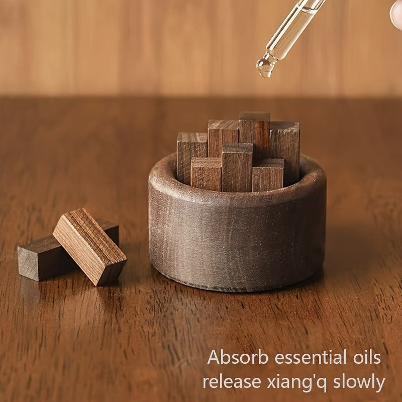 Walnut Wood Essential Oil Diffuser Set for Relaxation & Home Decor - Fireless, Battery-Free, Slow Release Fragrance