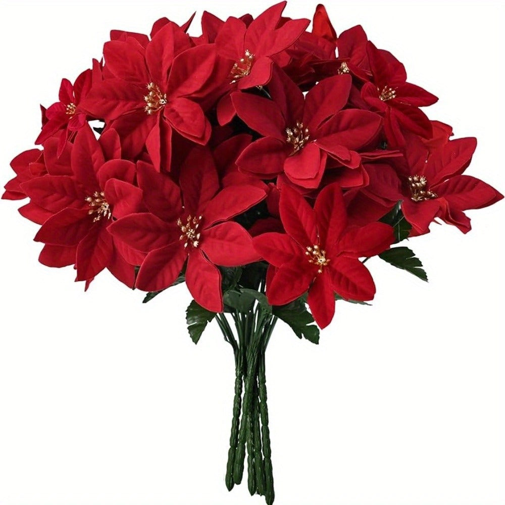 Artificial poinsettia bouquet for holiday decor - versatile for all seasons and occasions.