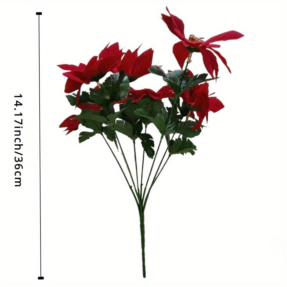 Artificial poinsettia bouquet for holiday decor - versatile for all seasons and occasions.