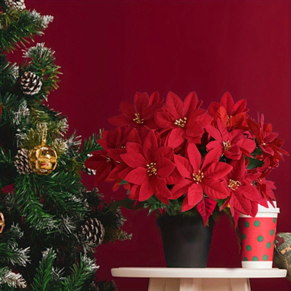 Artificial poinsettia bouquet for holiday decor - versatile for all seasons and occasions.