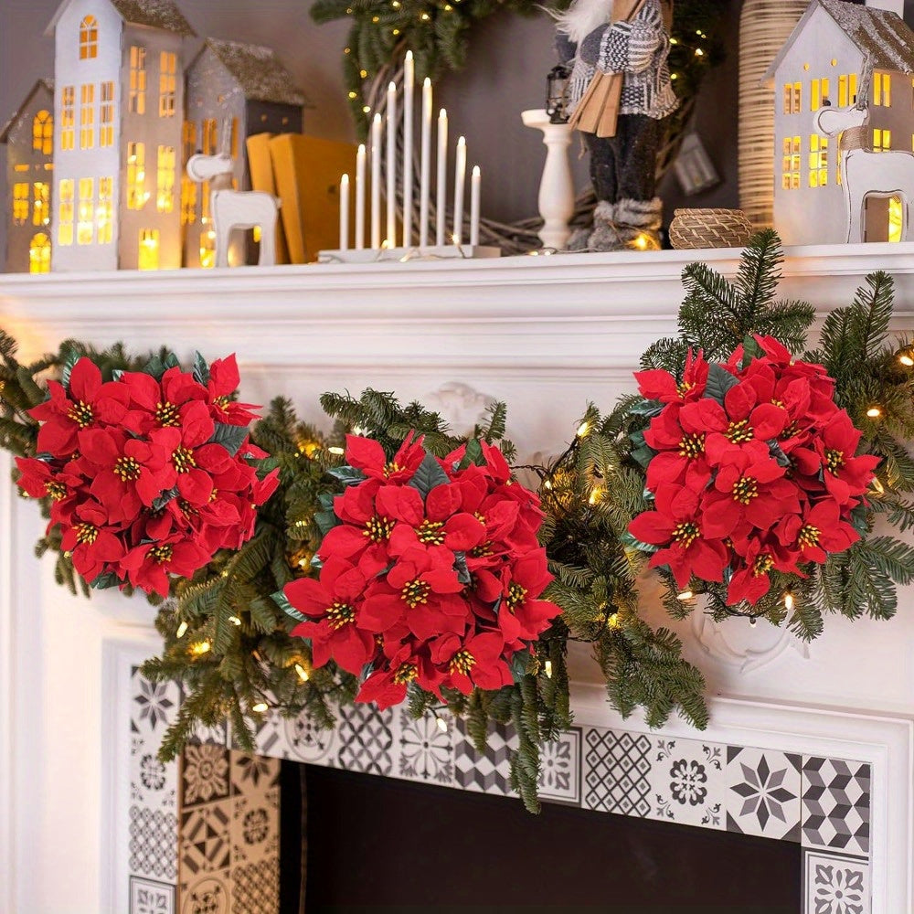 Artificial poinsettia bouquet for holiday decor - versatile for all seasons and occasions.