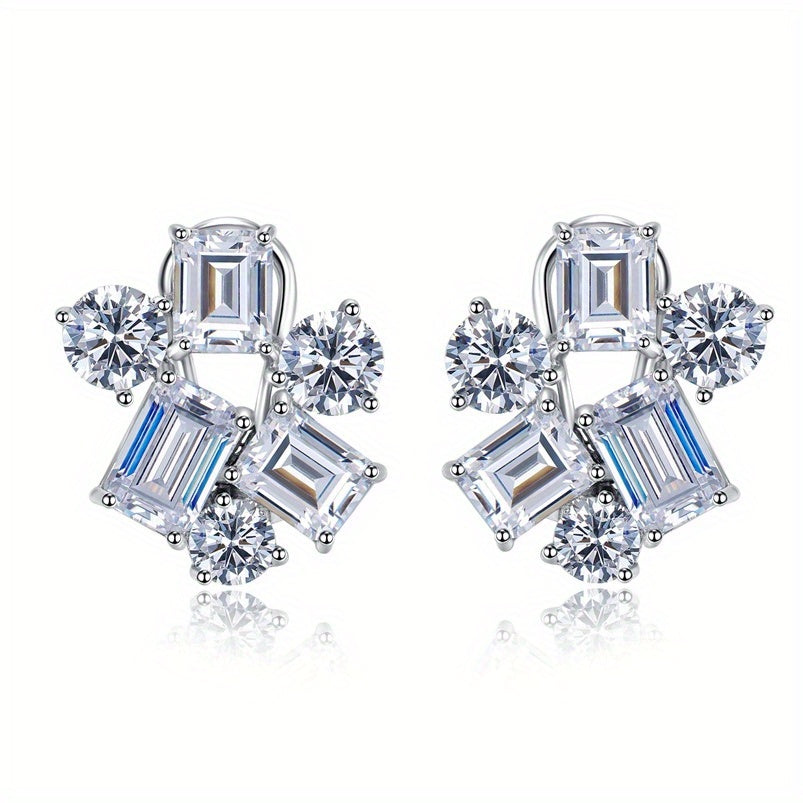 Included in the Christmas gift box are 925 sterling silver stud earrings featuring synthetic gemstones in a cluster design. These luxury and elegant earrings have no plating and are perfect for a holiday theme. The ear needle material makes them ideal