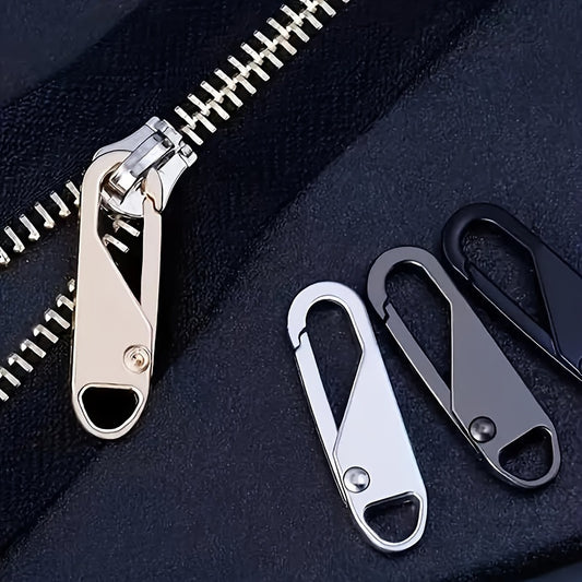 Versatile metal zipper pull lock for bags and clothes with modern style, is removable and can be used for repair purposes.