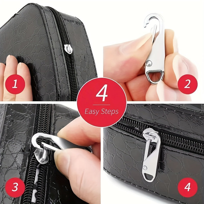 Versatile metal zipper pull lock for bags and clothes with modern style, is removable and can be used for repair purposes.