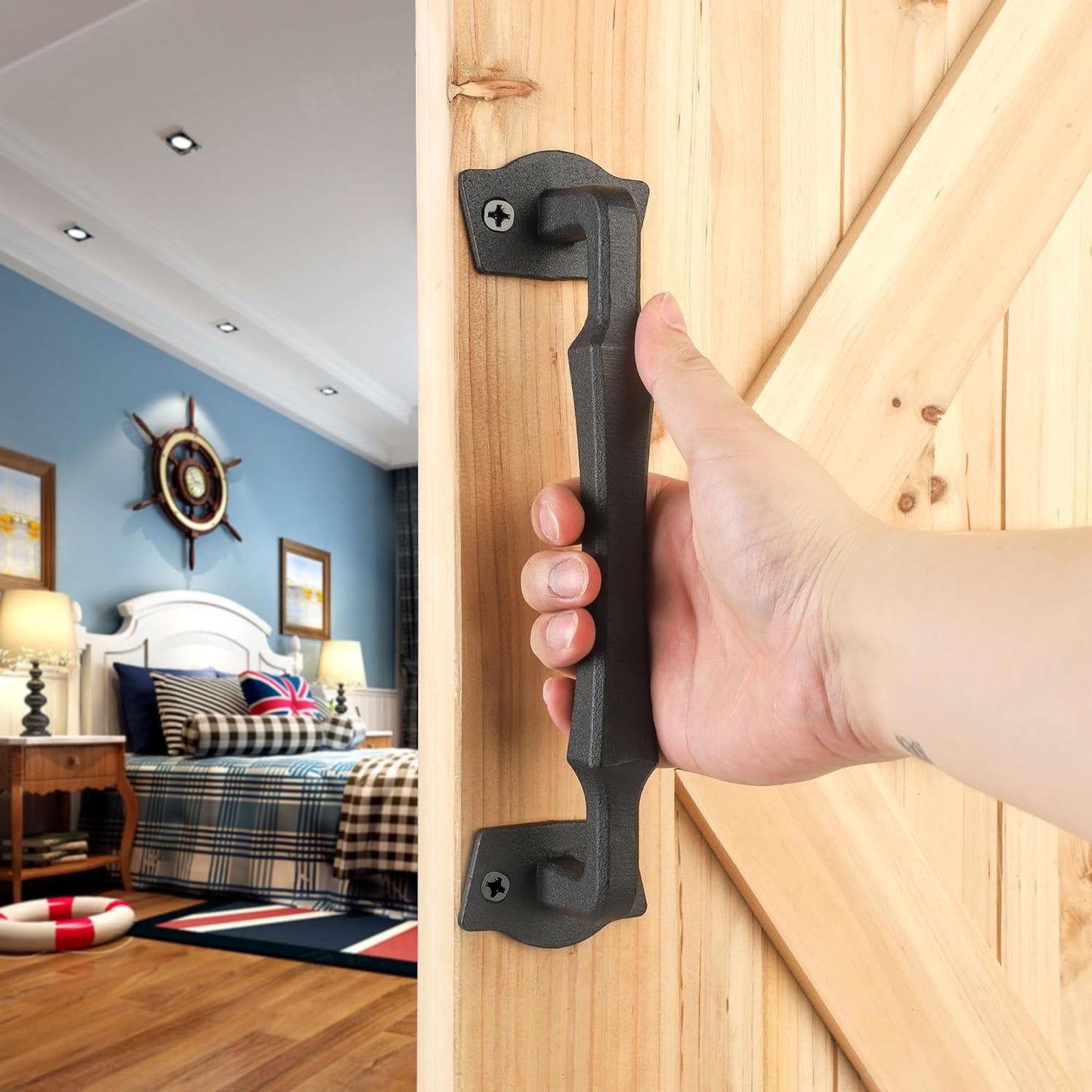 25.4cm Heavy-Duty Matte Black Sliding Barn Door Handle for DIY Doors, Gates & Sheds with Mounting Screws Included