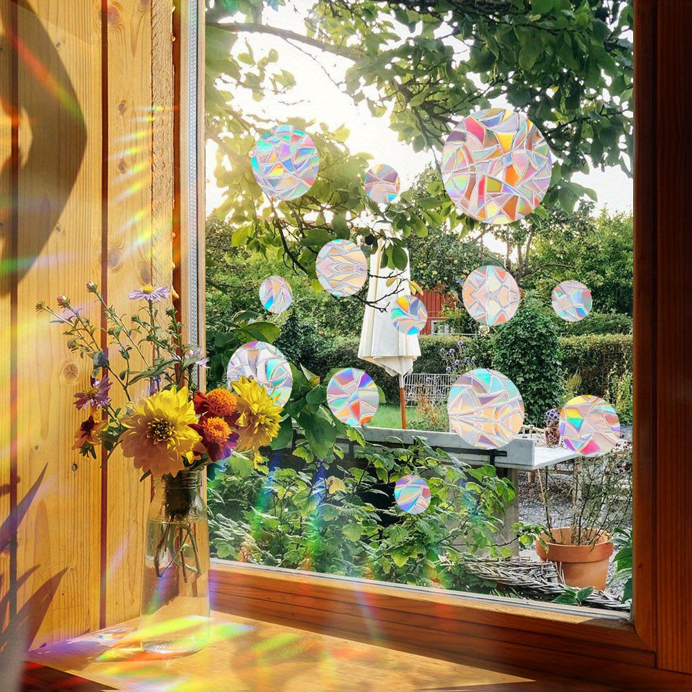 Prevent bird impacts with this set of 13 static window stickers, including bird deflectors, sun catcher stickers, and rainbow window stickers. Perfect for gardens, living rooms, and bedrooms, these stickers allow rainbows to enter your home in the