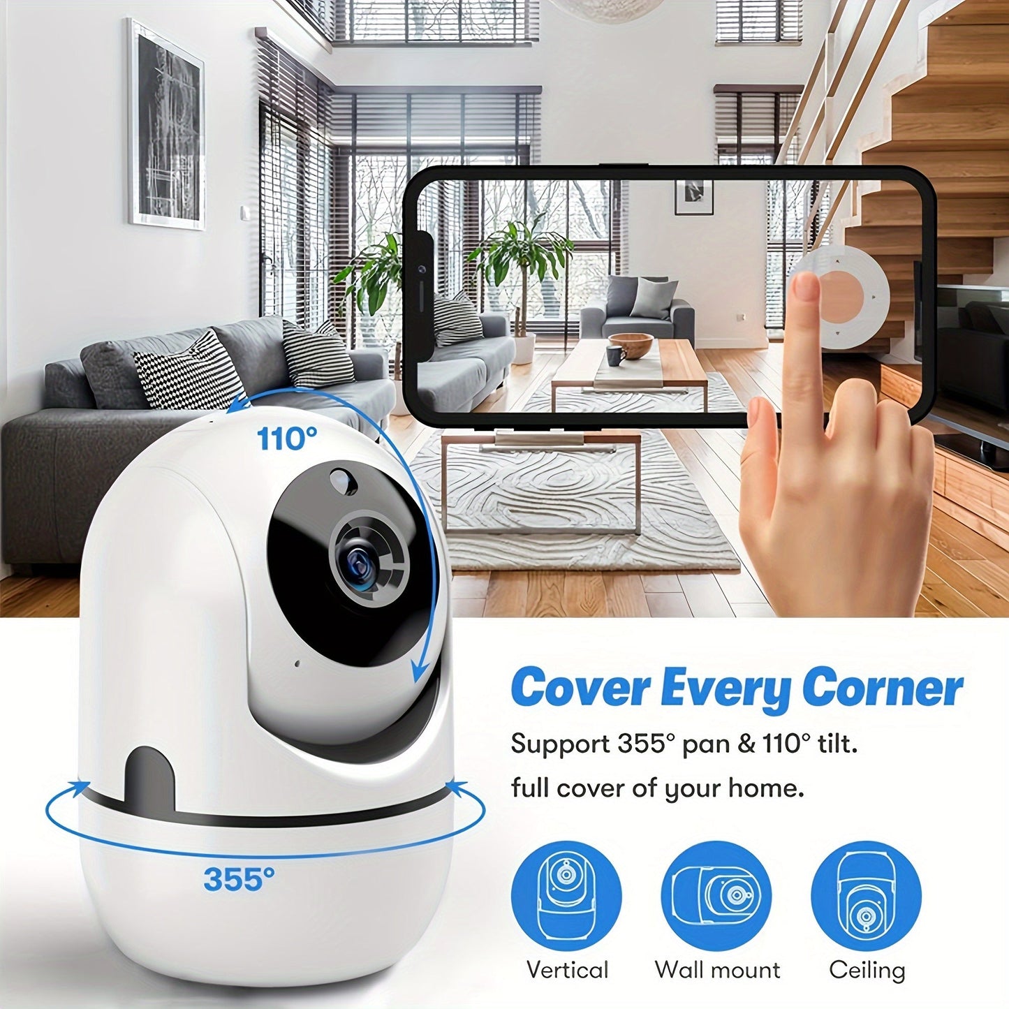 AI Smart Human Tracking Motion Detection, 2.4G Alarm Push, Video Surveillance, Smart Home Security Camera Mini Camera PTZ Camera Two-way Audio Security for Indoor and Outdoor Pet Monitoring. This Camera is a 1pc HD 1080P Wireless Security WIFI Camera