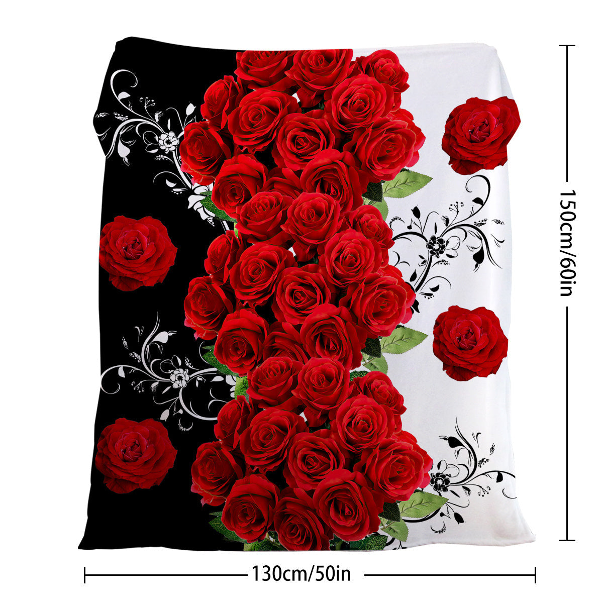 Contemporary Floral Flannel Blanket featuring a Rose Pattern - Made from 100% Polyester with Digital Print for a Soft Throw that is Machine Washable and Stain-Resistant. This Multipurpose Bedding showcases a Vivid Red Roses Design and is perfect for all