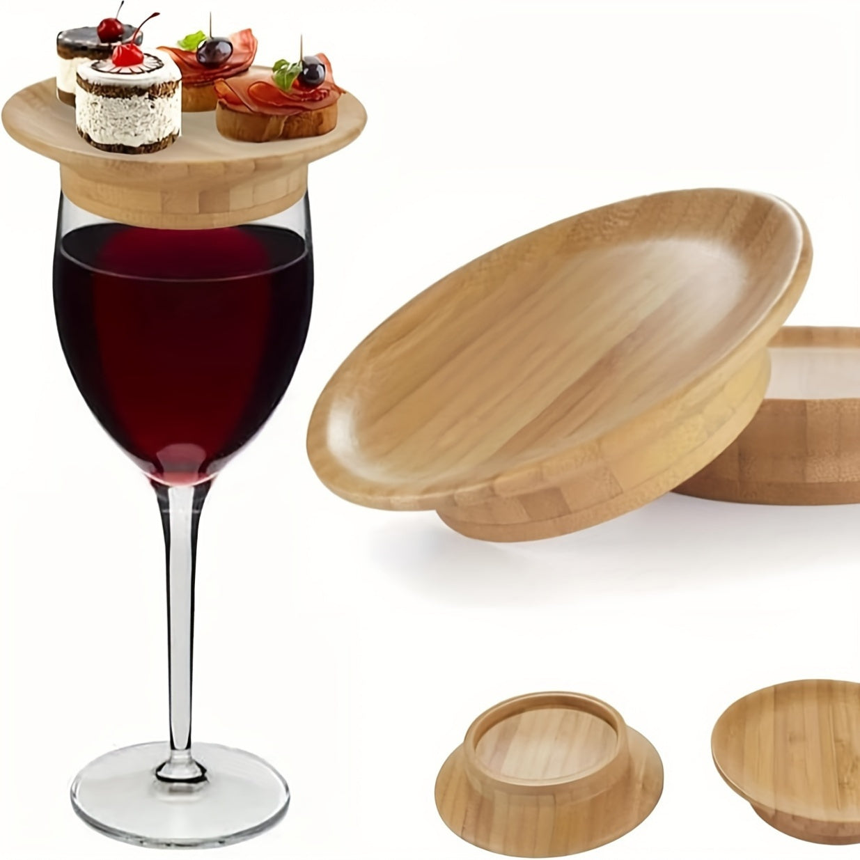 Set of 2/4/10 Bamboo Blank Wine Glass Charcuterie Toppers for DIY Boards - Round Appetizer Plates & Coasters - Perfect for Wedding Parties, Bars, Restaurants, and Family Gatherings.