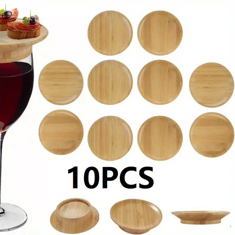 Set of 2/4/10 Bamboo Blank Wine Glass Charcuterie Toppers for DIY Boards - Round Appetizer Plates & Coasters - Perfect for Wedding Parties, Bars, Restaurants, and Family Gatherings.