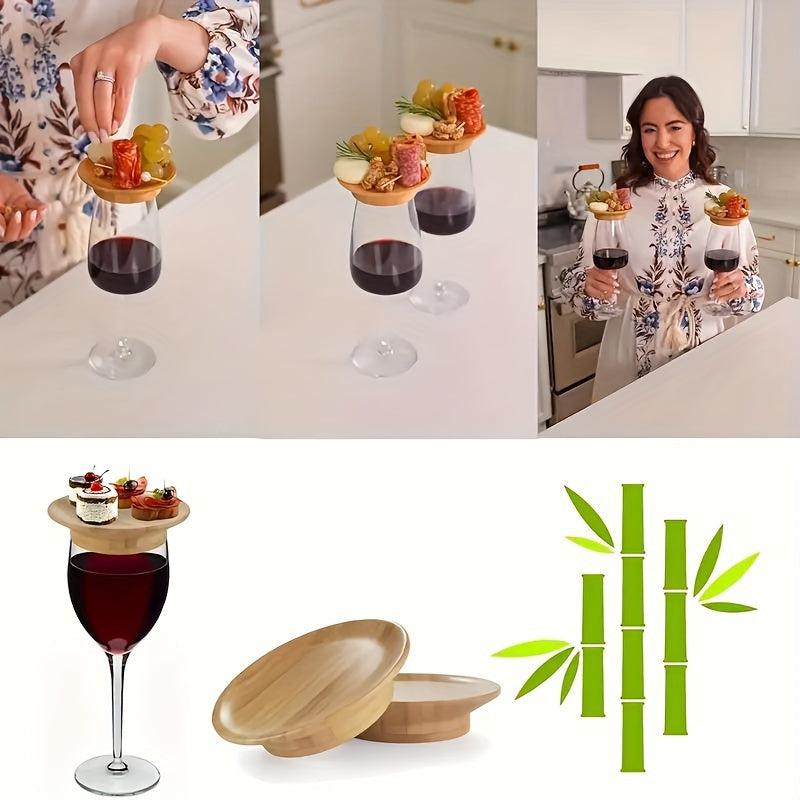 Set of 2/4/10 Bamboo Blank Wine Glass Charcuterie Toppers for DIY Boards - Round Appetizer Plates & Coasters - Perfect for Wedding Parties, Bars, Restaurants, and Family Gatherings.