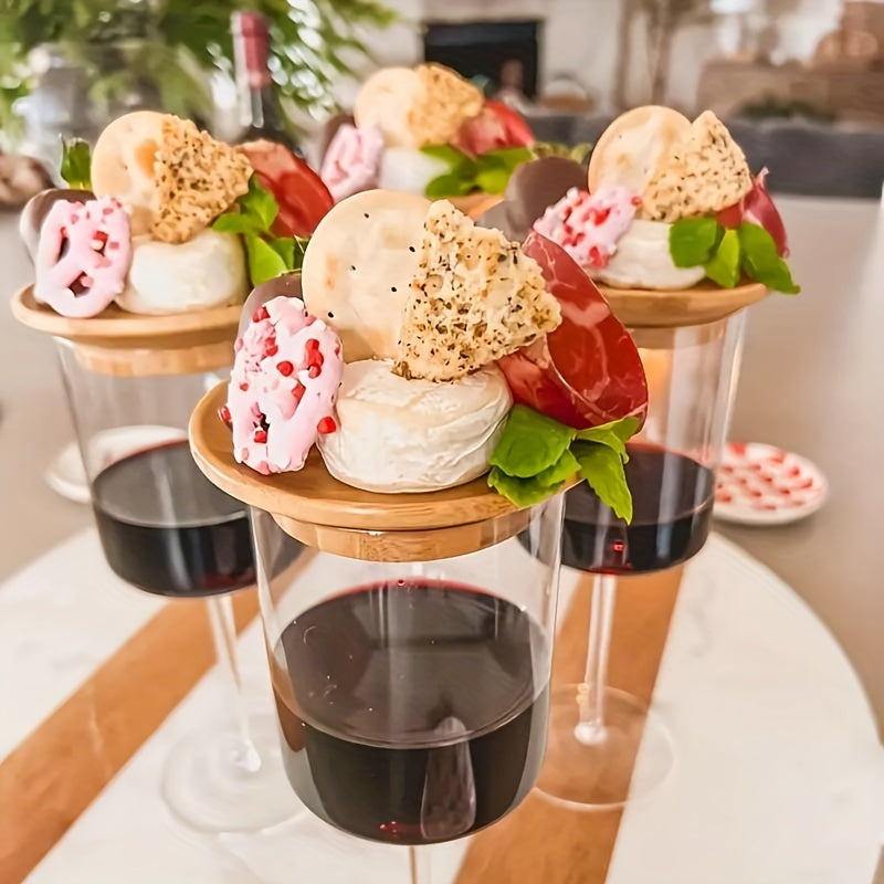 Set of 2/4/10 Bamboo Blank Wine Glass Charcuterie Toppers for DIY Boards - Round Appetizer Plates & Coasters - Perfect for Wedding Parties, Bars, Restaurants, and Family Gatherings.