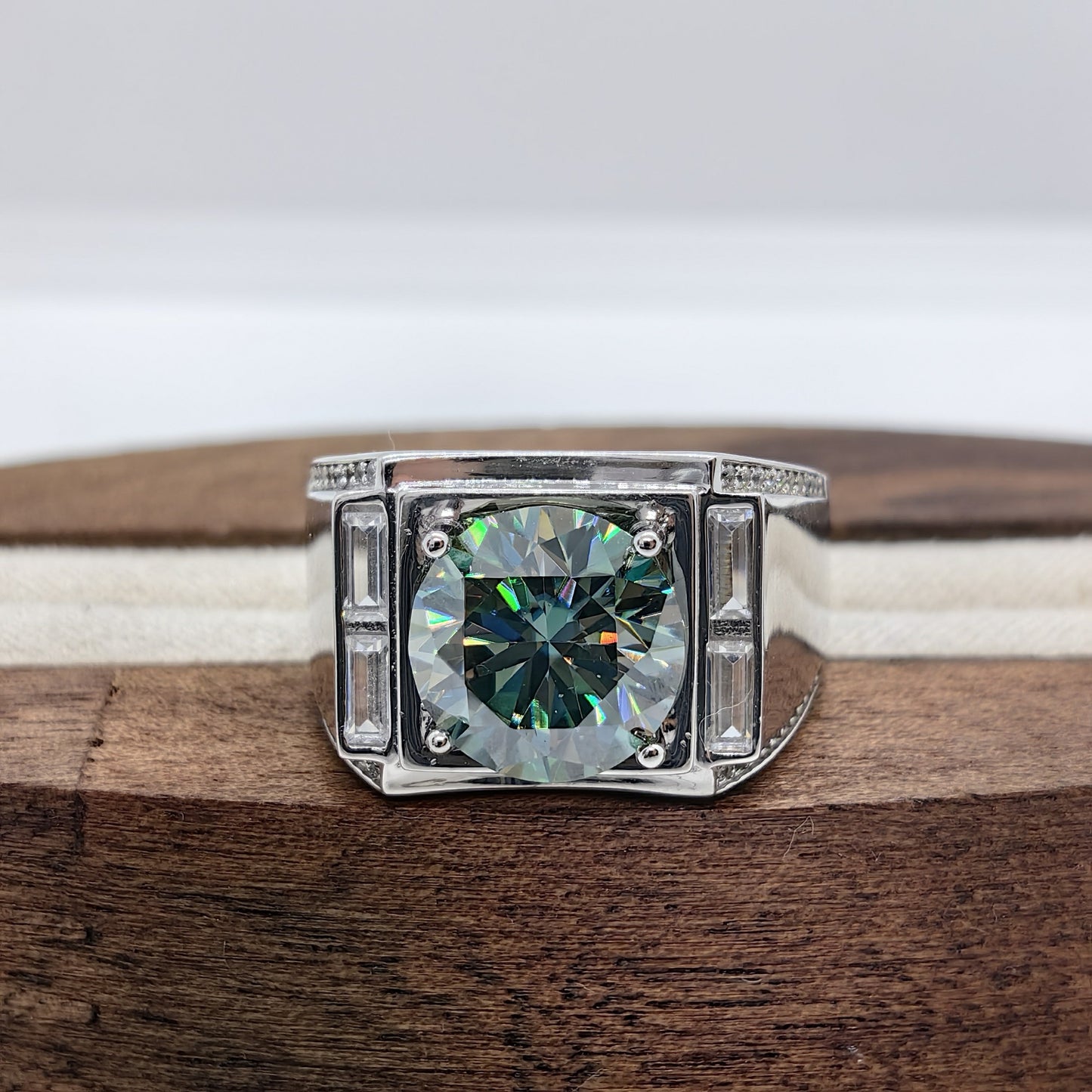 Beautiful 5 Carat Moissanite Engagement Ring - Stunning Blue-Green Round Cut, Crafted in 925 Sterling Silver, Ideal Anniversary or Holiday Present for Her