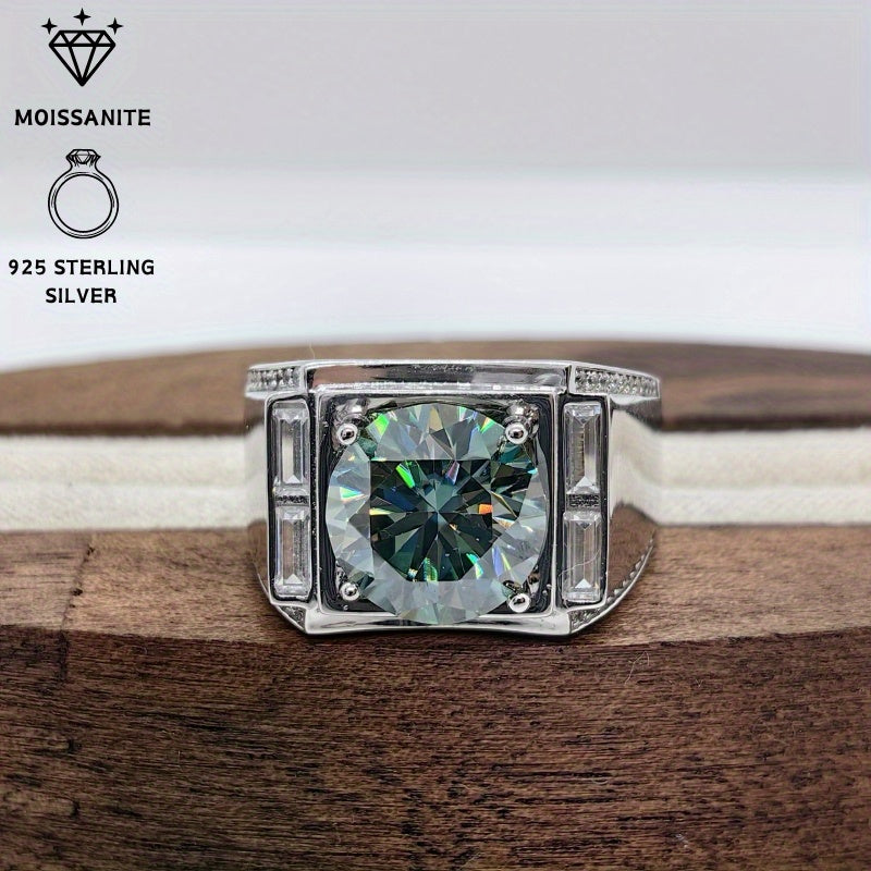 Beautiful 5 Carat Moissanite Engagement Ring - Stunning Blue-Green Round Cut, Crafted in 925 Sterling Silver, Ideal Anniversary or Holiday Present for Her