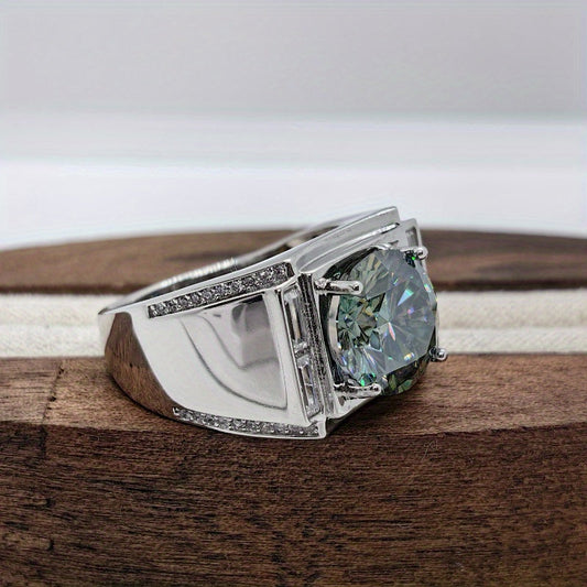 Beautiful 5 Carat Moissanite Engagement Ring - Stunning Blue-Green Round Cut, Crafted in 925 Sterling Silver, Ideal Anniversary or Holiday Present for Her