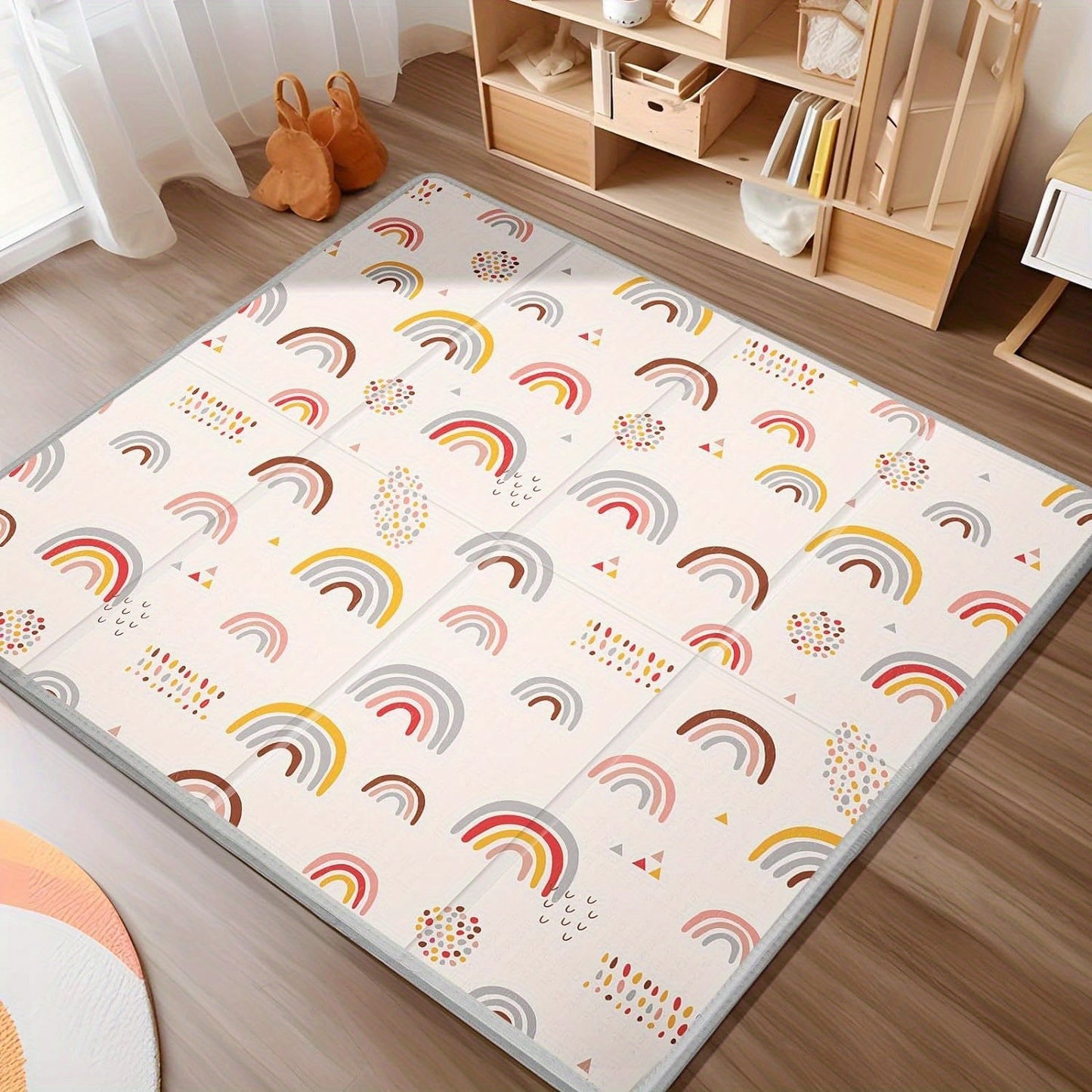 Large PIGLOG Play Mat measuring 149.86cm x 149.86cm, 2.03cm Thick PE Foam, Foldable, Waterproof Non-Slip Reversible Playmat designed for Kids aged 0-8 Years, featuring Rainbow & Stars Design