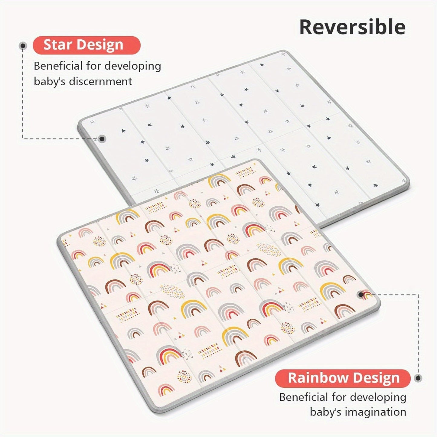 Large PIGLOG Play Mat measuring 149.86cm x 149.86cm, 2.03cm Thick PE Foam, Foldable, Waterproof Non-Slip Reversible Playmat designed for Kids aged 0-8 Years, featuring Rainbow & Stars Design