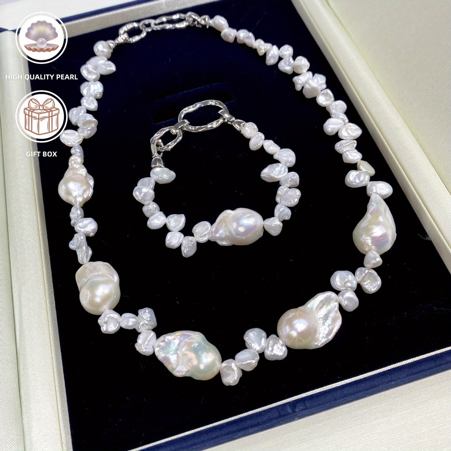 A stunning Baroque Pearl Necklace in Elegant White: A feminine and sophisticated statement piece - Radiant Pearls for everyday and special occasions - Embrace the unique charm of natural pearls with characteristic growth imperfections - A perfect