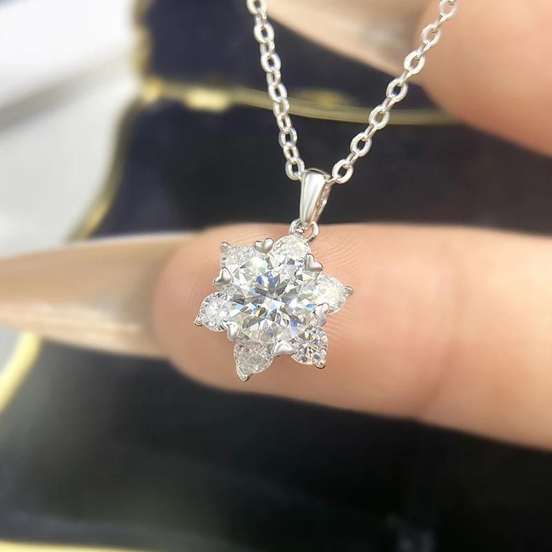 Sterling Silver Necklace with 1 Carat Moissanite Snowflake Pendant, Elegant Jewelry perfect for Daily Wear or Gifting