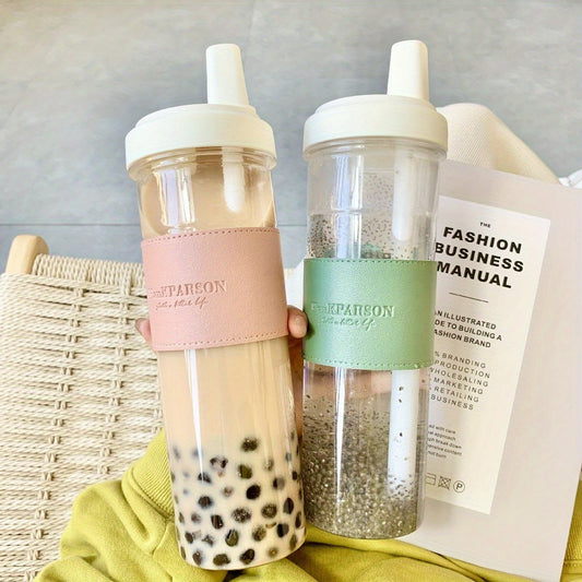 850ml Insulated Water Bottle with Straw - BPA-Free, Drop-Proof, Ideal for Milk Tea & Boba - Gray, Pink, Green Options