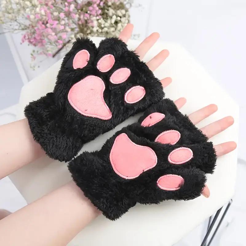 Soft, warm, and comfortable Cozy Cat Claw Plush Half-Finger Gloves - Perfect for Autumn/Winter | A Cute Fashion Statement for Women