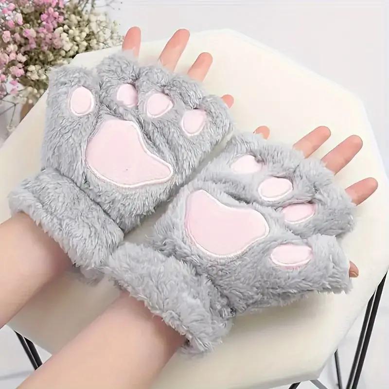 Soft, warm, and comfortable Cozy Cat Claw Plush Half-Finger Gloves - Perfect for Autumn/Winter | A Cute Fashion Statement for Women