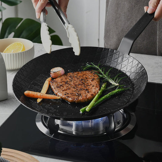 Durable Cast Iron Steak Griddle Pan with Textured Non-Stick Surface, Creates Perfect Grill Marks, Perfect for Home and Restaurant Cooking, Promotes Healthier Non-Stick Cooking