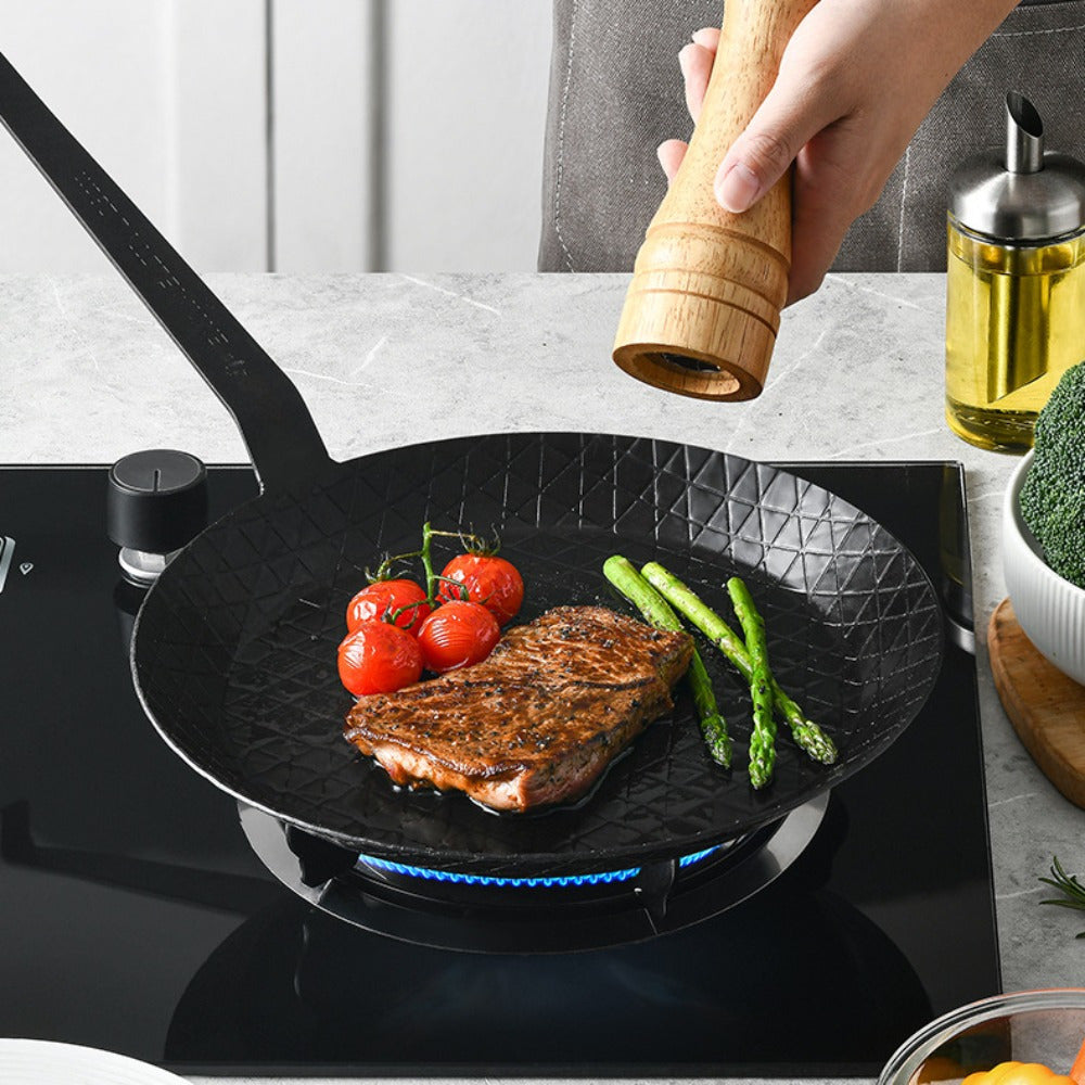 Durable Cast Iron Steak Griddle Pan with Textured Non-Stick Surface, Creates Perfect Grill Marks, Perfect for Home and Restaurant Cooking, Promotes Healthier Non-Stick Cooking